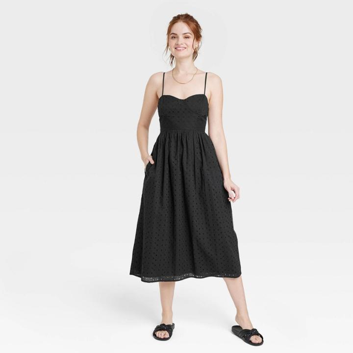 Women's Sleeveless Eyelet Sun Dress - A New Day Black