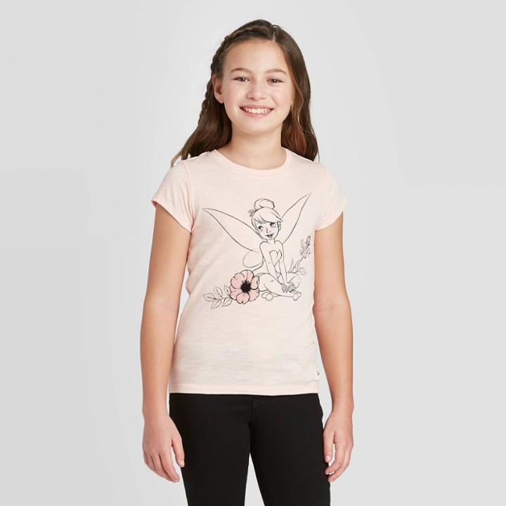 Disney Girls' Tinker Bell T-shirt - Blush Pink S, Girl's,