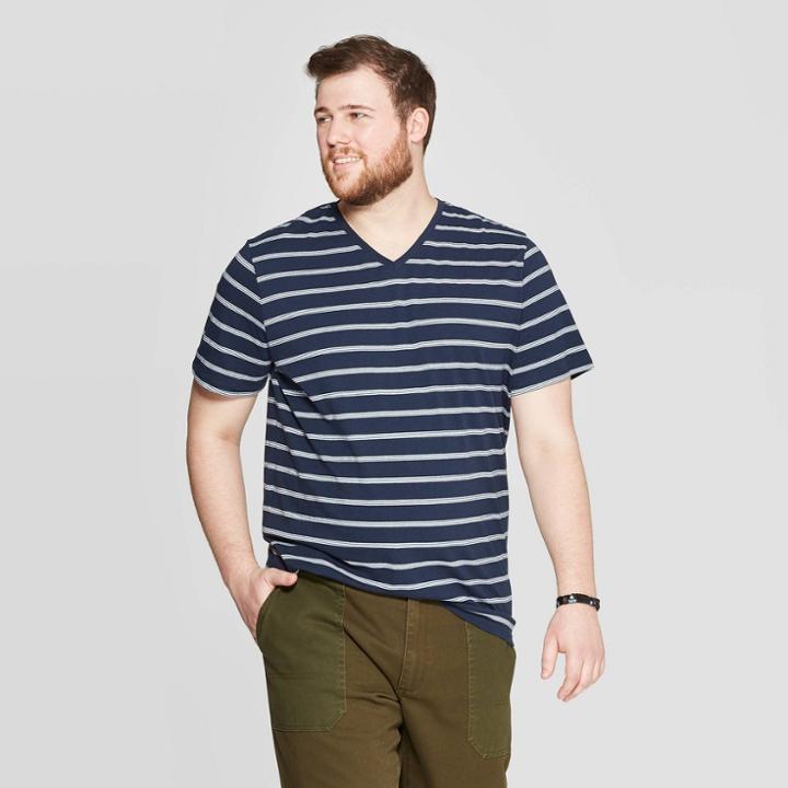 Men's Big & Tall Striped Novelty V-neck T-shirt - Goodfellow & Co Blue Beam