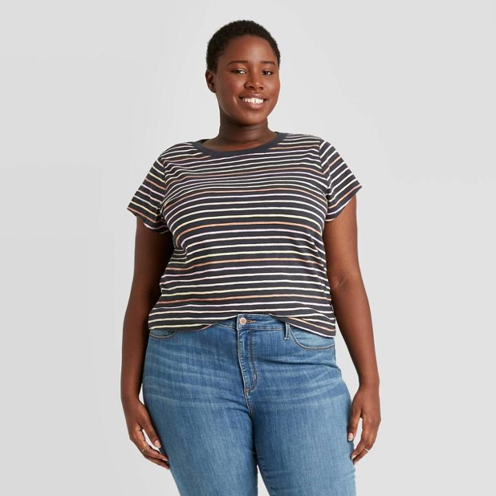 Women's Plus Size Striped Short Sleeve T-shirt - Universal Thread 1x,