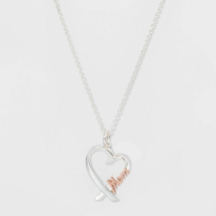 No Brand Mom Heart Design Two Tone Necklace - Silver, Women's, Pink