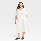 Women's Plus Size Relaxed Dolman Short Sleeve Linen Dress - Ava & Viv Cream X, Ivory