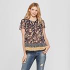 Women's Short Sleeve Smocked Mixed Print Peasant Top - Knox Rose Black