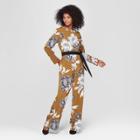 Women's Floral Print Long Sleeve Crew Neck Jumpsuit - Who What Wear Brown Xs, Brown Floral