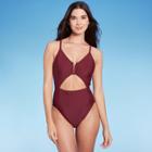 Women's V-wire Front Cut Out One Piece Swimsuit - Shade & Shore Burgundy