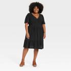 Women's Plus Size Short Sleeve A-line Dress - Knox Rose Black