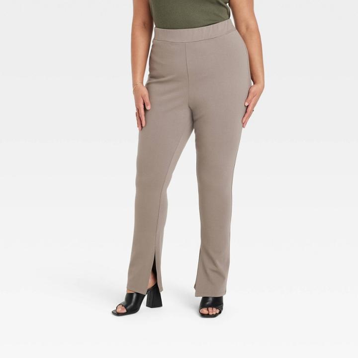 Women's Plus Size High-waisted Split Hem Leggings - A New Day Brown
