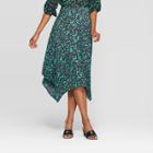 Women's Floral Print Mid-rise Scarf Hem Midi Skirt - Who What Wear Black