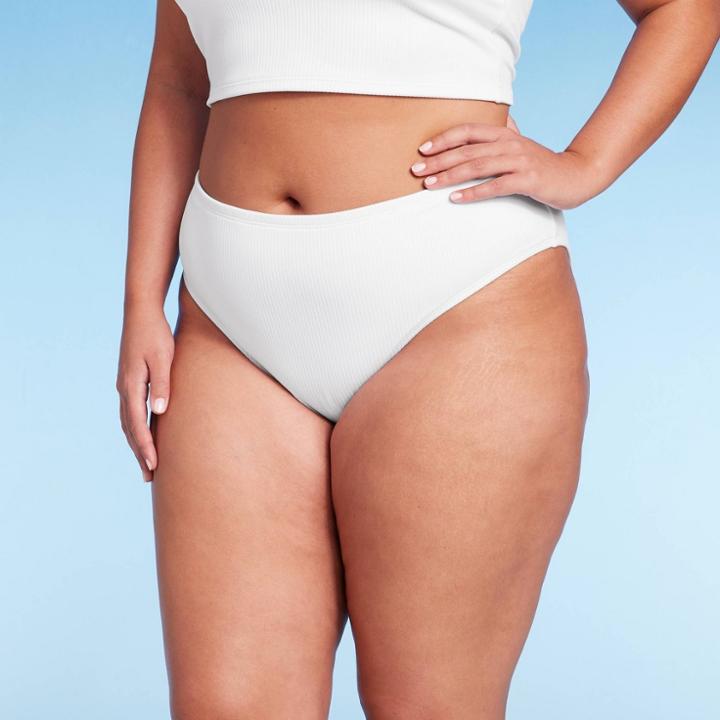 Women's Ribbed Scoop Front High Leg Cheeky Bikini Bottom - Wild Fable White