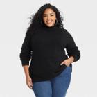 Women's Plus Size Mock Turtleneck Pullover Sweater - Ava & Viv Black