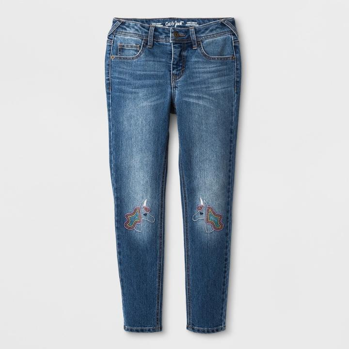 Girls' Skinny Unicorn Embroidered Denim Jeans - Cat & Jack Medium Denim Wash