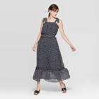 Women's Floral Print Sleeveless Square Neck Shoulder Tie Column Maxi Dress - Who What Wear Black