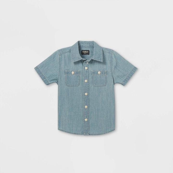 Oshkosh B'gosh Toddler Boys' Chambray Woven Short Sleeve Button-down Shirt - Blue