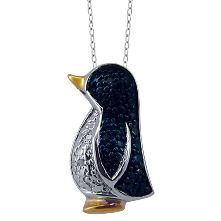 Distributed By Target 120 Ct. T.w. Round-cut Blue And White Diamond Two-tone Penguin Pendant - White