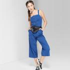 Women's Strappy Button Front Striped Cropped Jumpsuit - Wild Fable Blue