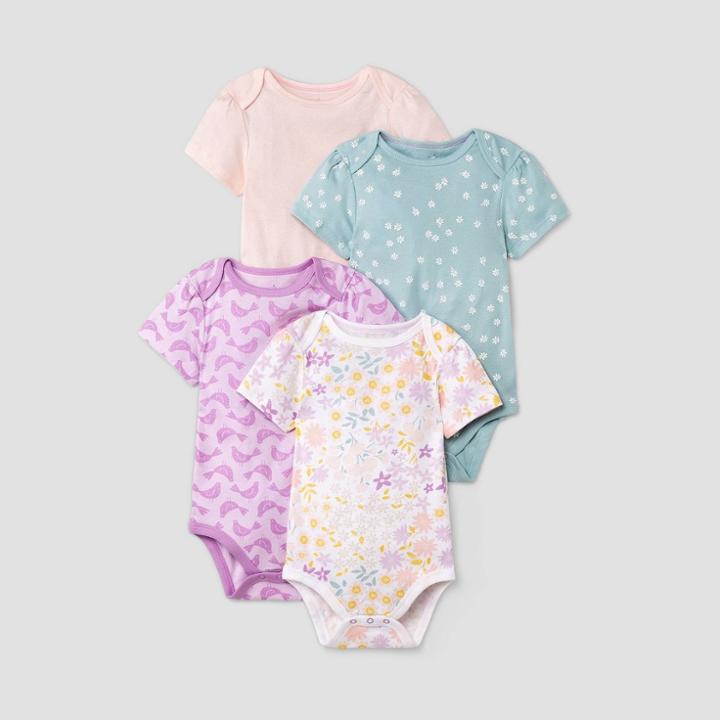 Baby Girls' 4pk 'in Bloom' Short Sleeve Bodysuit - Cloud Island Rose Pink