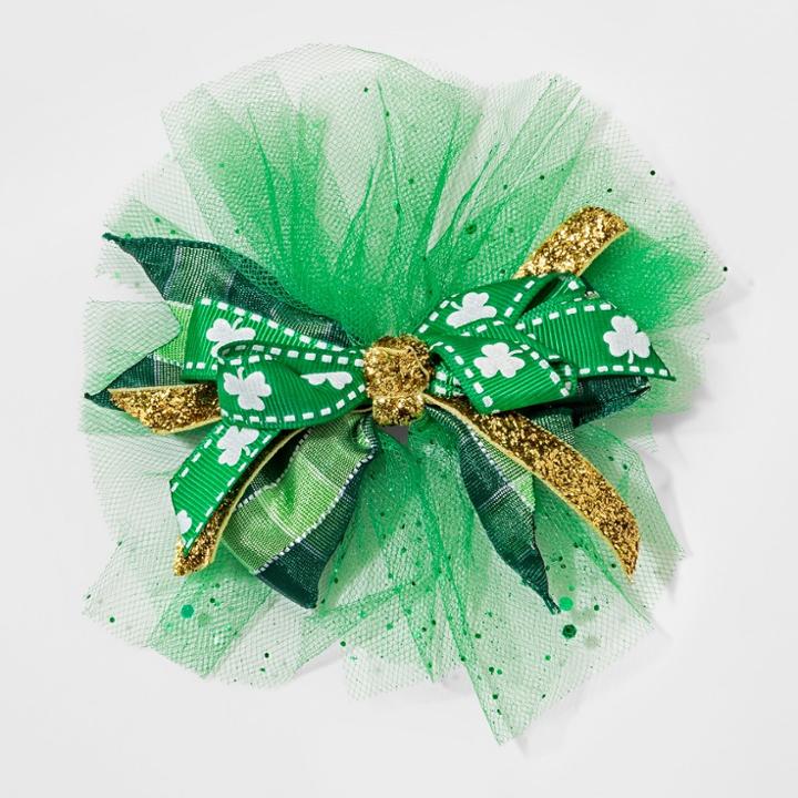 Target Bow Hair Clip - Green/white