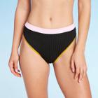 Women's Ribbed Two Toned High Waist Bikini Bottom - Sunn Lab Swim Black S, Women's,