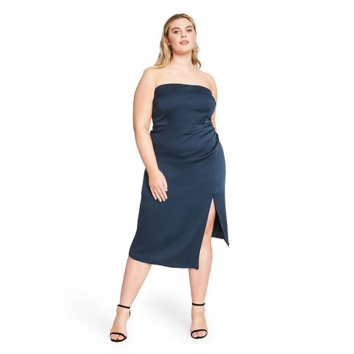 Women's Plus Size Strapless Side-slit Dress - Cushnie For Target Navy Blue