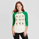 Disney Women's Mickey And Friends Christmas 3/4 Raglan Sleeve Graphic T-shirt - Off White