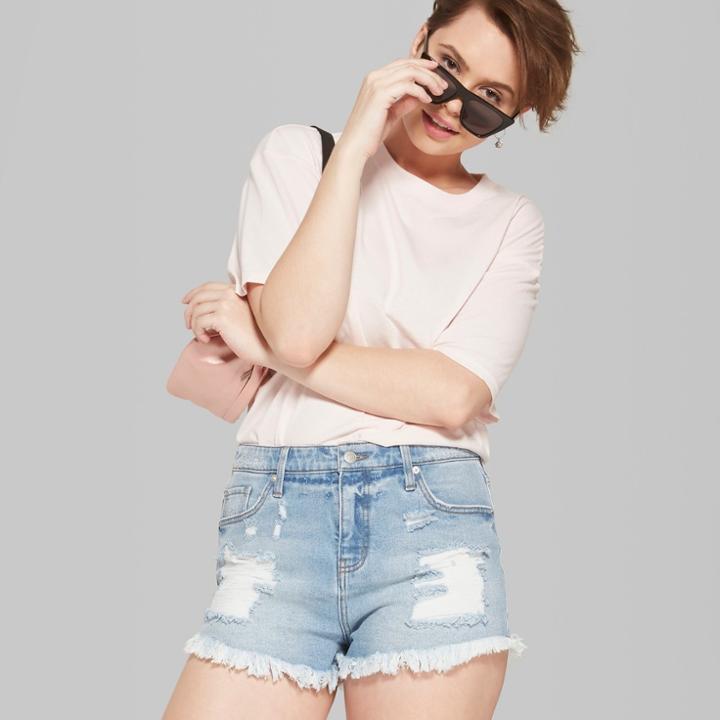 Women's High-rise Destructed Denim Shorts - Wild Fable Light Wash