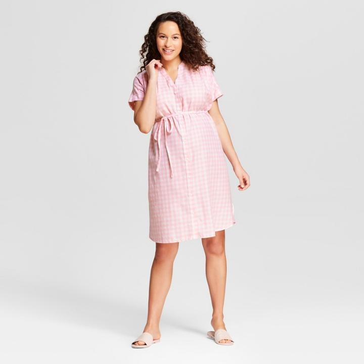 Maternity Gingham Dolman Tie Waist Shirt Dress - Isabel Maternity By Ingrid & Isabel Pink S, Infant Girl's