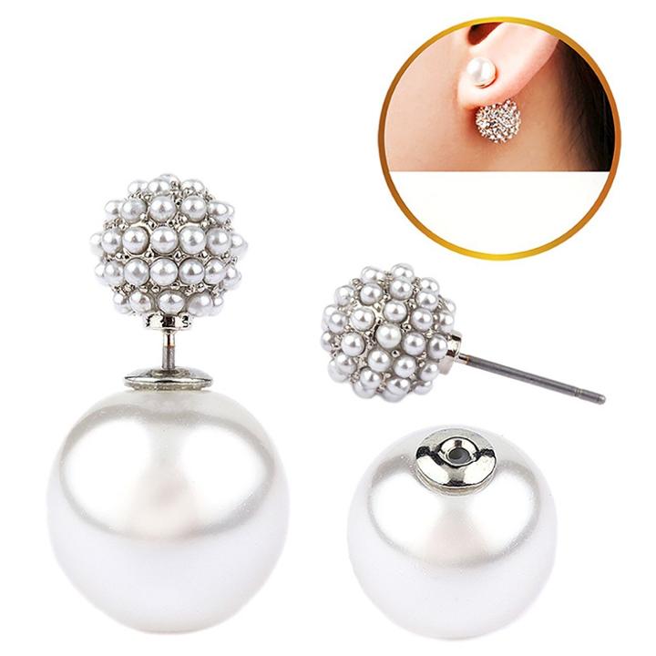 Zirconmania Women's Zirconite Pearl Peekaboo Earring - White