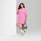 Women's Plus Size Ascot + Hart Long Sleeve Graphic Knit Dress - Pink