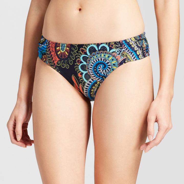 Clean Water Women's Paisley Tab Side Hipster Bikini Swim Bottoms - Blue Paisley