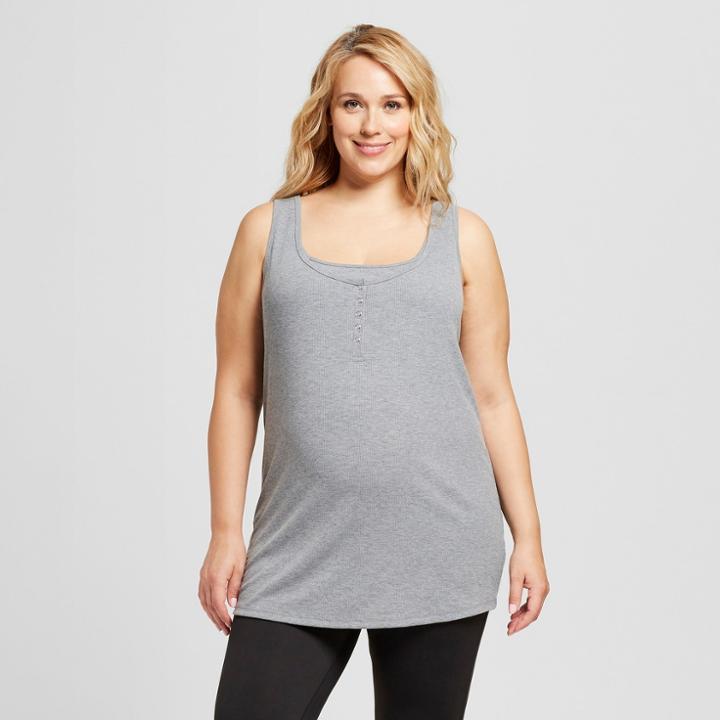 Maternity Plus Size Henley Nursing Tank - Isabel Maternity By Ingrid & Isabel Heather Gray