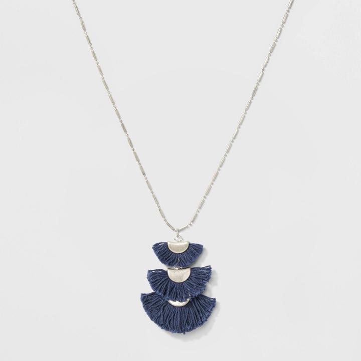 Linear Graduated Size Fan Tassel Pendant Necklace - Universal Thread Blue