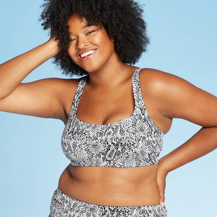 Women's Plus Size Bikini Swim Top - Xhilaration Snake Print 16w, Women's, White Black