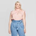Women's Plus Size Sleeveless High Neck Back Button Blouse - Who What Wear Blush