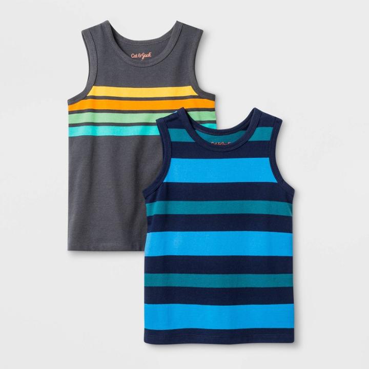 Toddler Boys' 2pk Stripe Tank Top - Cat & Jack Charcoal/navy 12m, Toddler Boy's, Gray