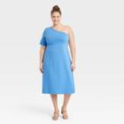 Women's Plus Size Elbow Sleeve One Shoulder Knit Dress - Who What Wear Blue