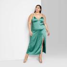 Women's Plus Size Satin Slip Dress - Wild Fable Teal Green