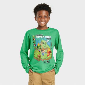 Boys' Minecraft 'rise To The Challenge' Long Sleeve Graphic T-shirt - Green