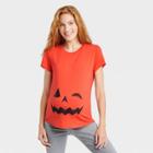 Short Sleeve Pumpkin Face Graphic Maternity T-shirt - Isabel Maternity By Ingrid & Isabel Orange