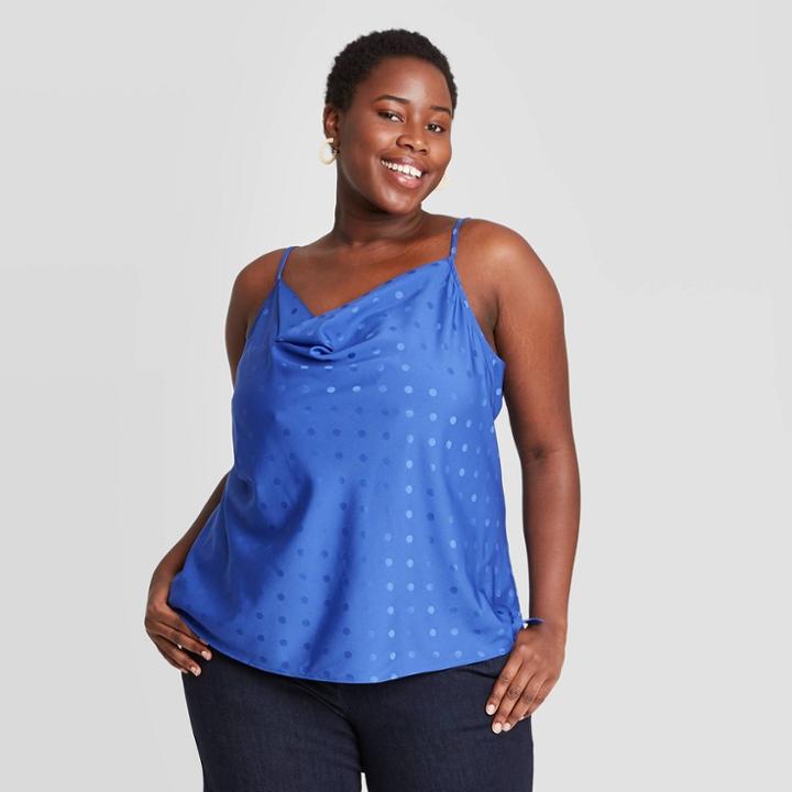 Women's Plus Size Polka Dot Cami - A New Day Blue