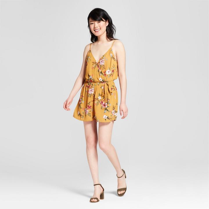 Women's Floral Print Strappy Wrap Romper - Xhilaration Yellow