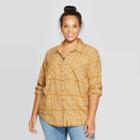 Women's Plus Size Plaid Long Sleeve Collared Flannel Shirt - Universal Thread Gold