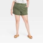 Women's Plus Size High-rise A-line Midi Jean Shorts - Universal Thread Olive Green