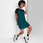 Women's Woven Slip Dress - Wild Fable Deep Teal Plaid Xs, Deep Blue Plaid