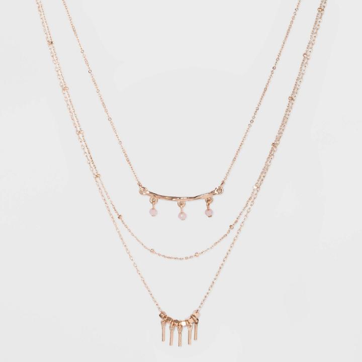 Three Rows And Bar Layered Necklace - A New Day Rose Gold, Women's,