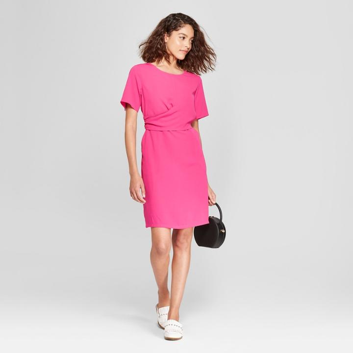 Women's Short Sleeve Twist Front Crepe Dress - A New Day Pink