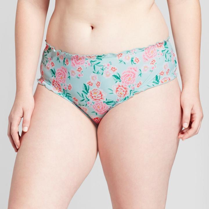 Women's Printed Lettuce Edge Hipster Bikini Bottom - Xhilaration Floral