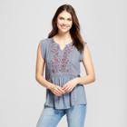 Women's Short Sleeve Embroidered Textured Tank - Knox Rose Dusty Blue
