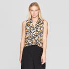Women's Floral Print Sleeveless Button-up Front Pocket Top - Who What Wear Black