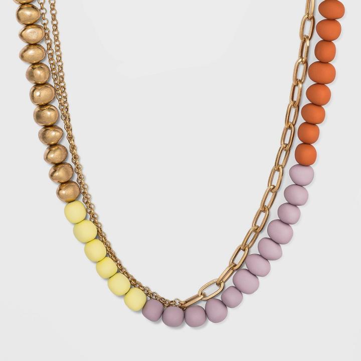 Worn Gold Enamel Necklace - Universal Thread Coral Red