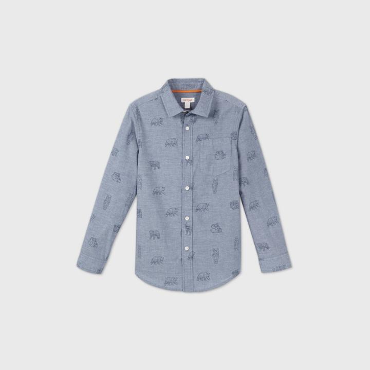 Oversizeboys' Long Sleeve Button-down Poplin Printed Shirt - Cat & Jack Blue